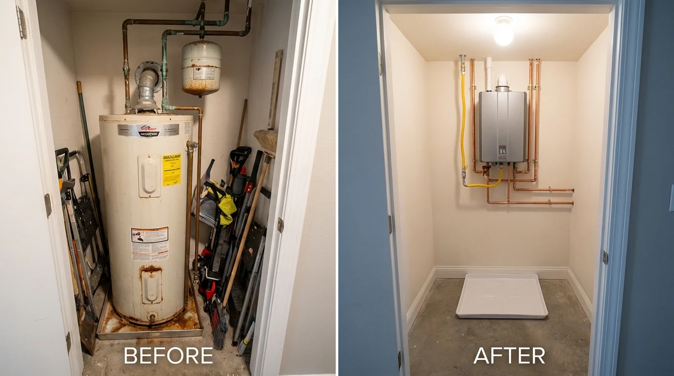 Tank water heater versus wall-mounted tankless unit comparison for Palo Alto, CA homeowners