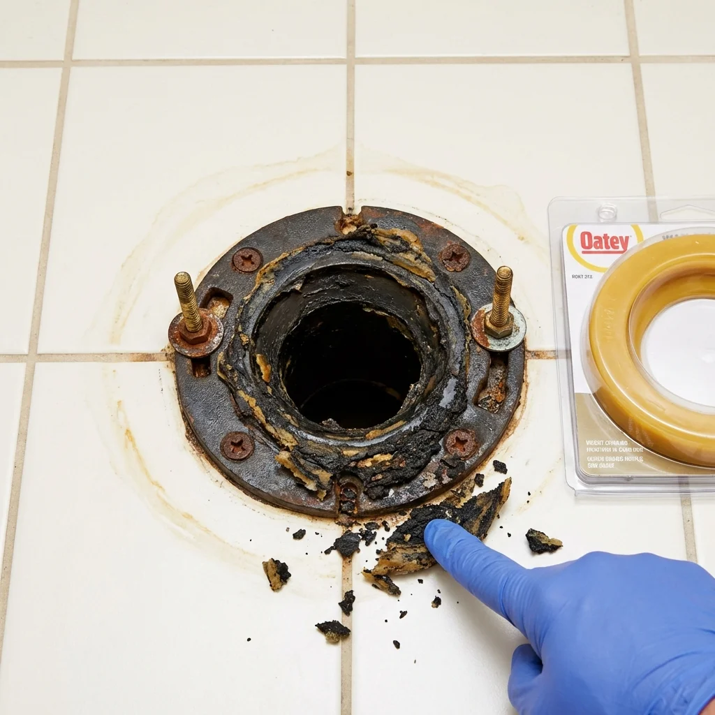 Failed wax ring showing water seepage at the base of a toilet in a Palo Alto, CA home